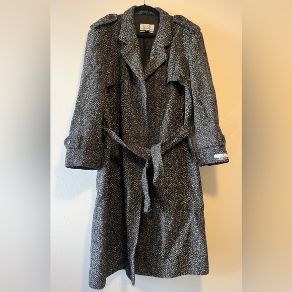 Vintage Wool Herringbone Donegal Tweed Belted Men's  Top Coat 44 Dark Academia - Picture 2 of 14